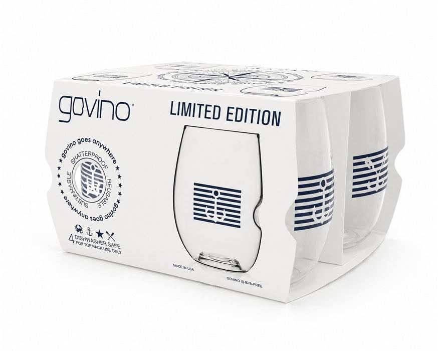 Govino Nautical Stripes 4 Pack - 16 oz | Boat & Beach Wine Glasses