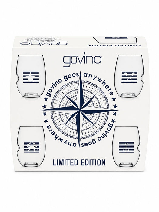 Govino Nautical Stripes 4 Pack - 16 oz | Boat & Beach Wine Glasses