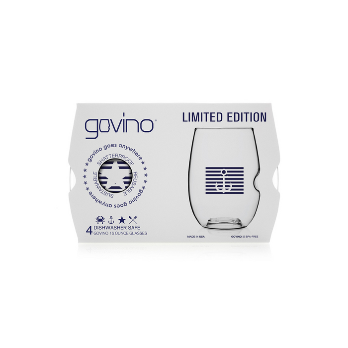 Govino Nautical Stripes 4 Pack - 16 oz