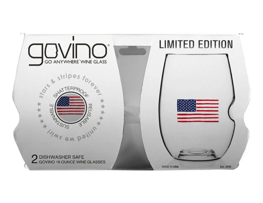 Govino Stars & Stripes 2 Pack - 16 oz | Patriotic American Flag Wine Glasses