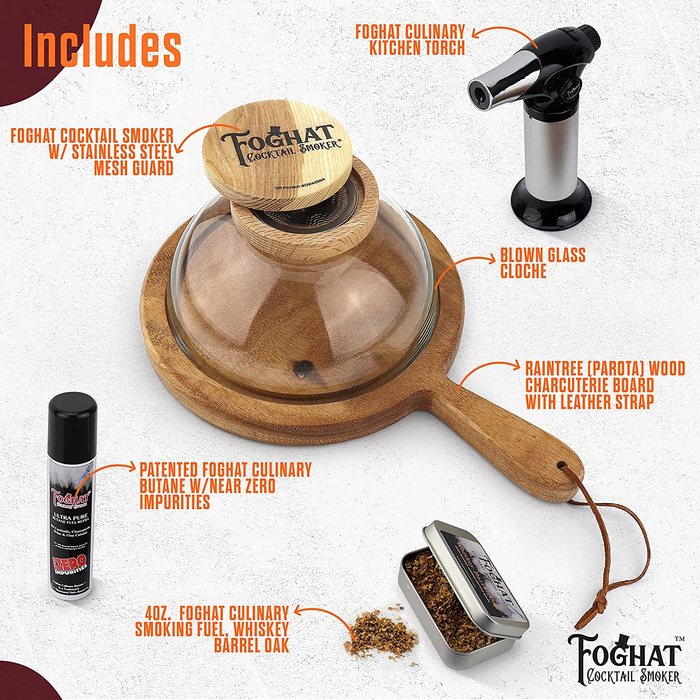 Foghat Smoking Cloche Set Smoked Cocktails, Meats & Charcuterie – Complete Kit