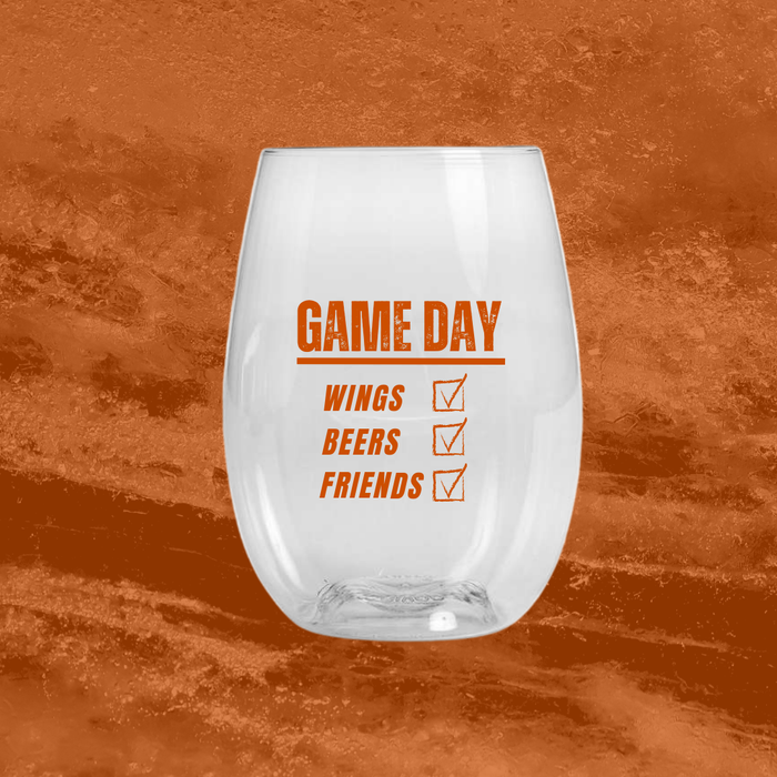 Game Day Checklist Glass – Wings, Beers & Friends | Unbreakable Reusable Drinkware