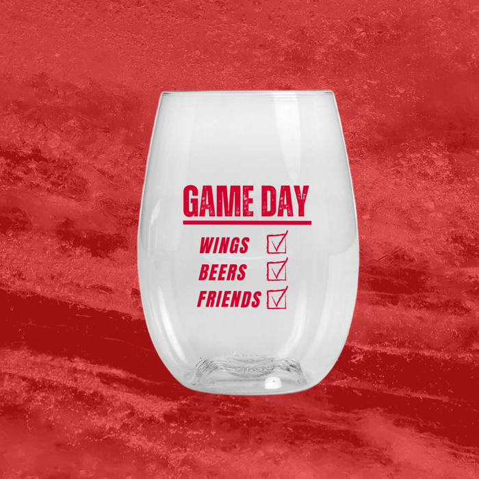 Game Day Checklist Glass – Wings, Beers & Friends | Unbreakable Reusable Drinkware